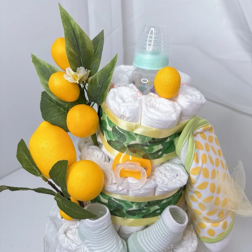 Lemon-Themed Diaper Cake